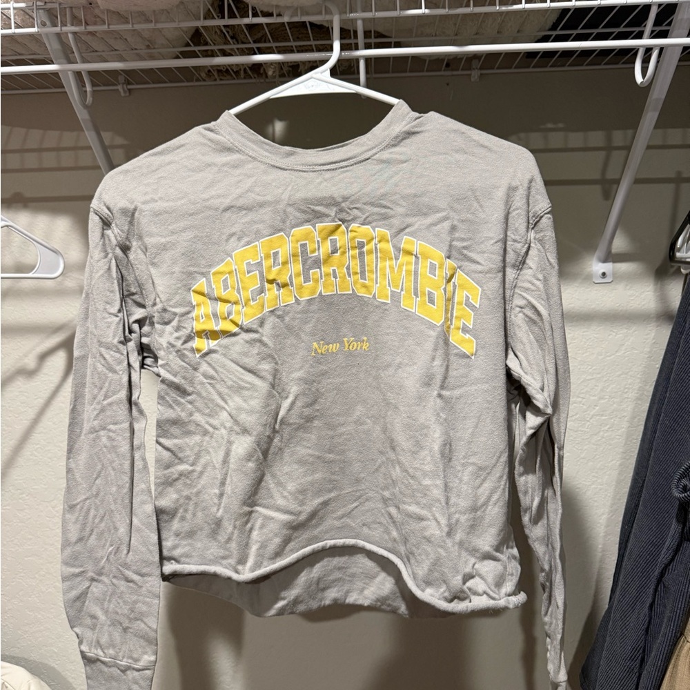 Abercrombie & Fitch Gray Long Sleeve Tee with Yellow Print